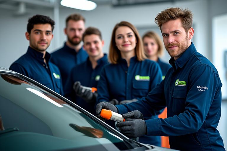 Equipo de expertos en detailing trabajando en un coche de alta gama