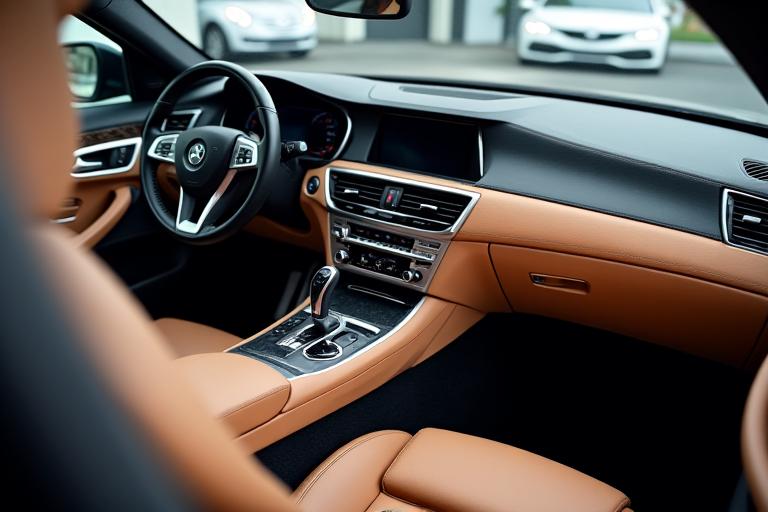 Interior de un coche de lujo tras un servicio de detailing premium